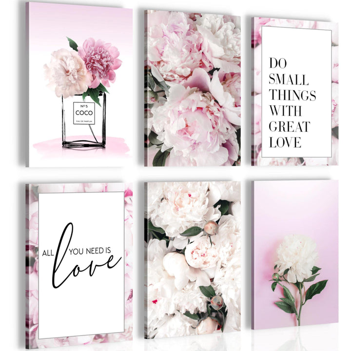 Novart Wandbilder Set - KOMPLETT AUFHÄNGFERTIG - Made in Germany - Moderne Bilder Blumen Wohnzimmer