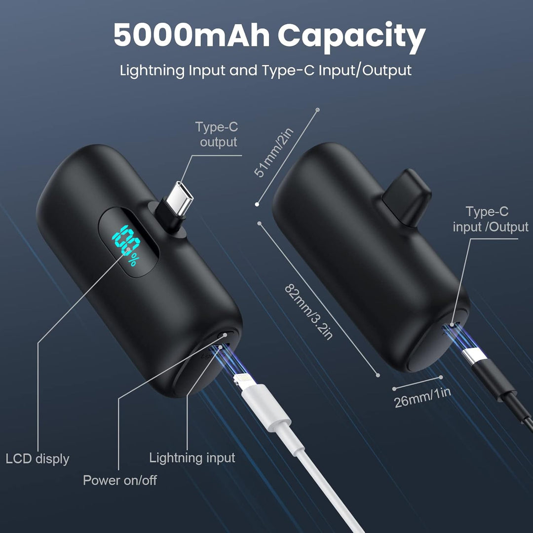 Power Bank USB C 5000mAh, Mini Powerbank Klein Aber Stark 15W PD 3.0 Schnelles Aufladen Tragbares Ex