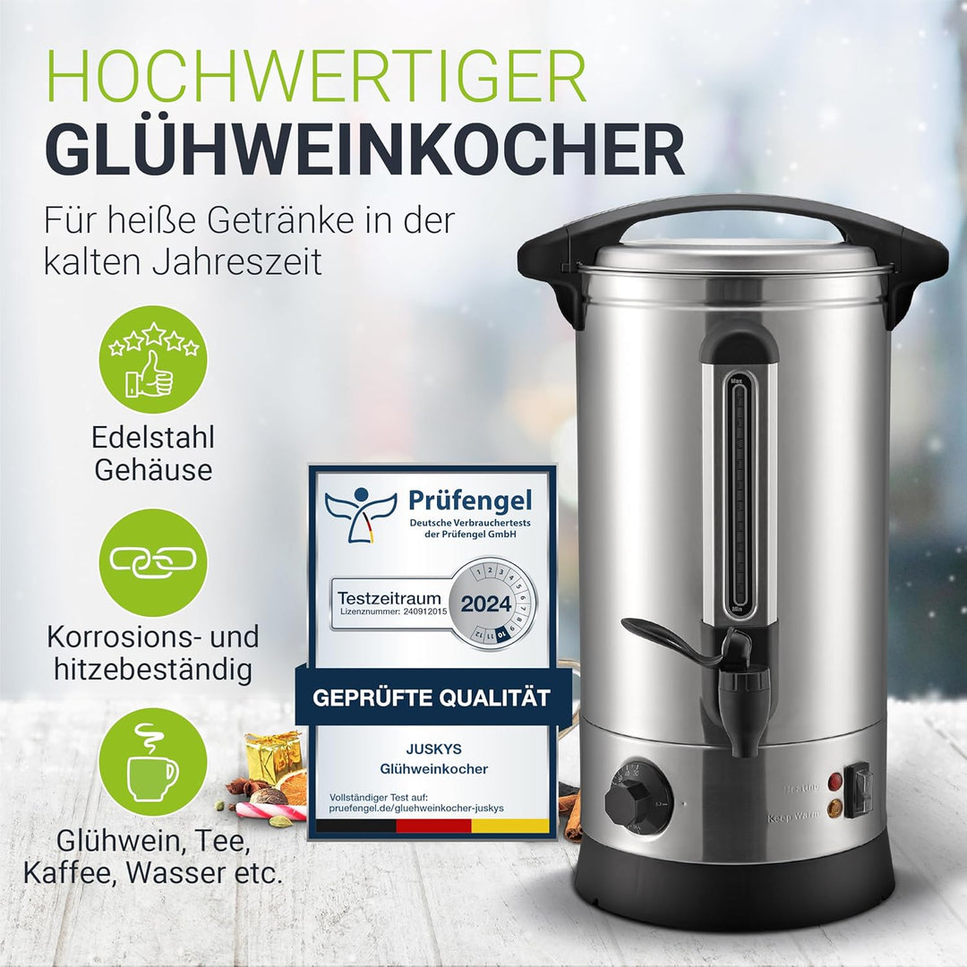Juskys Glühweinkocher Teramo 10 Liter 1500W mit Zapfhahn, Thermostat & Überhitzungsschutz, 30-110°C,