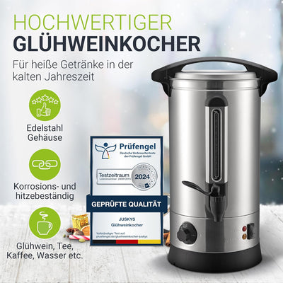 Juskys Glühweinkocher Teramo 10 Liter 1500W mit Zapfhahn, Thermostat & Überhitzungsschutz, 30-110°C,