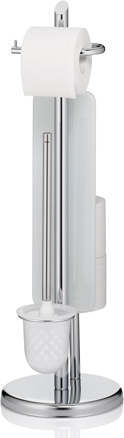 kela Toilettengarnitur Ken mit Ersatzrollenhalter, Metall, silber glänzend, offener Bürstenbehälter,