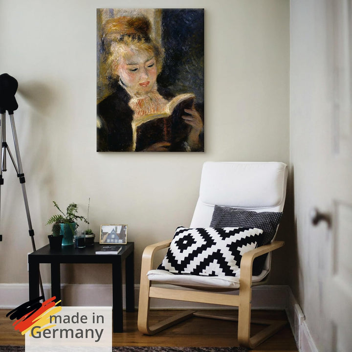 ARTland Leinwandbilder Wandbild Bild auf Leinwand 45x60 cm Wanddeko Frau Buch Lesendes Mädchen Impre