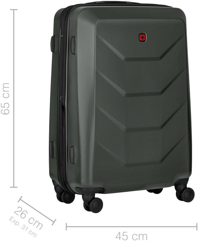 WENGER Prymo Medium Hartschalenkoffer mit 4 Rollen, Trolley, Mittelgross, 59 (67) l, Sicherheitsschl