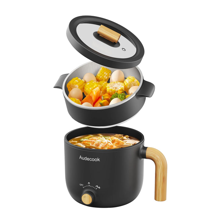 Audecook Elektrisch Hot Pot Topf, 1,5 L tragbare elektrische Nudelkocher klein, multifunktion antiha