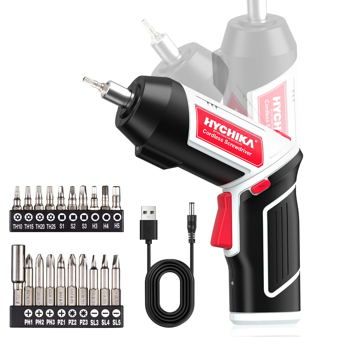 HYCHIKA Akkuschrauber, Cordless Screwdriver 6Nm Drehmoment und 2000mAh Akku 3,6V Li-Ion mit 20 Zubeh