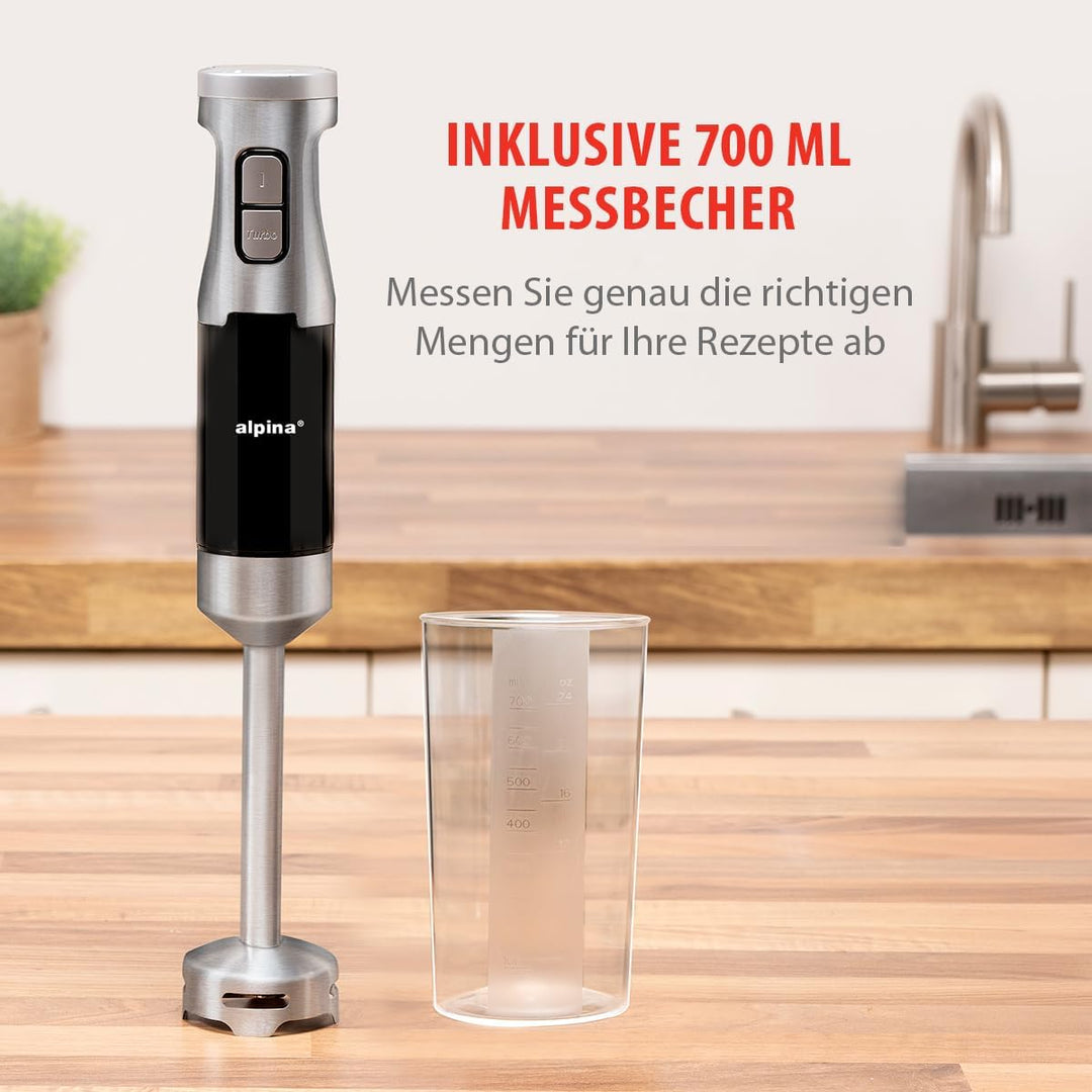 alpina Stabmixer HB6700F-N – Pürierstab mit Messbecher 700 ml – Hand Blender 1000 W – 2 Geschwindigk