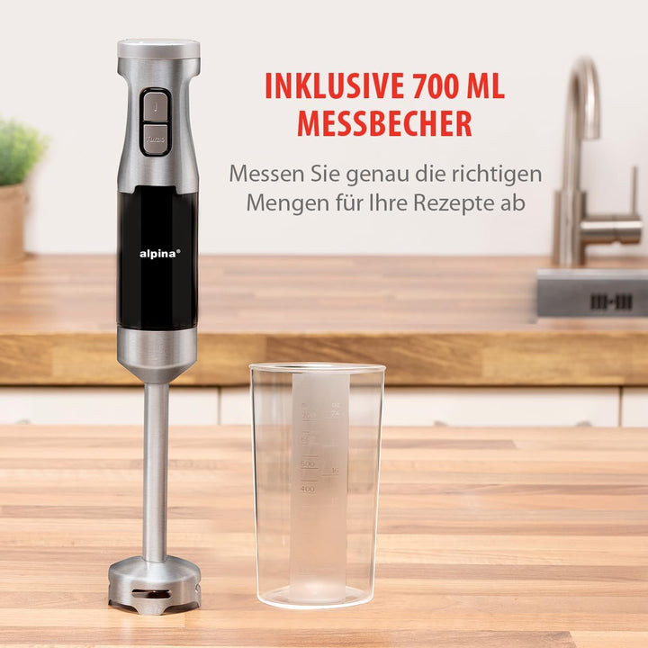 alpina Stabmixer HB6700F-N – Pürierstab mit Messbecher 700 ml – Hand Blender 1000 W – 2 Geschwindigk