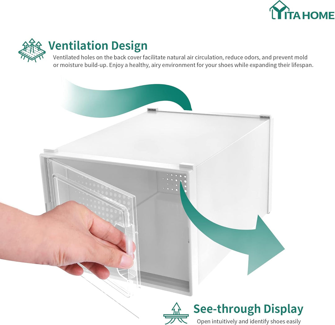 YITAHOME Schuhboxen, 6er Set, Schuhkarton stapelbar stabil, Aufbewahrungsboxen für Schuhe mit transp
