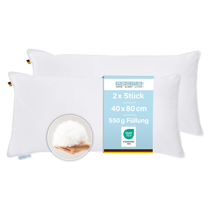 Regina Kopfkissen Doppelpack fest 40x80cm, 85% Federn 15% Daunen, 600g fest 2er Set 40 x 80 cm, fest