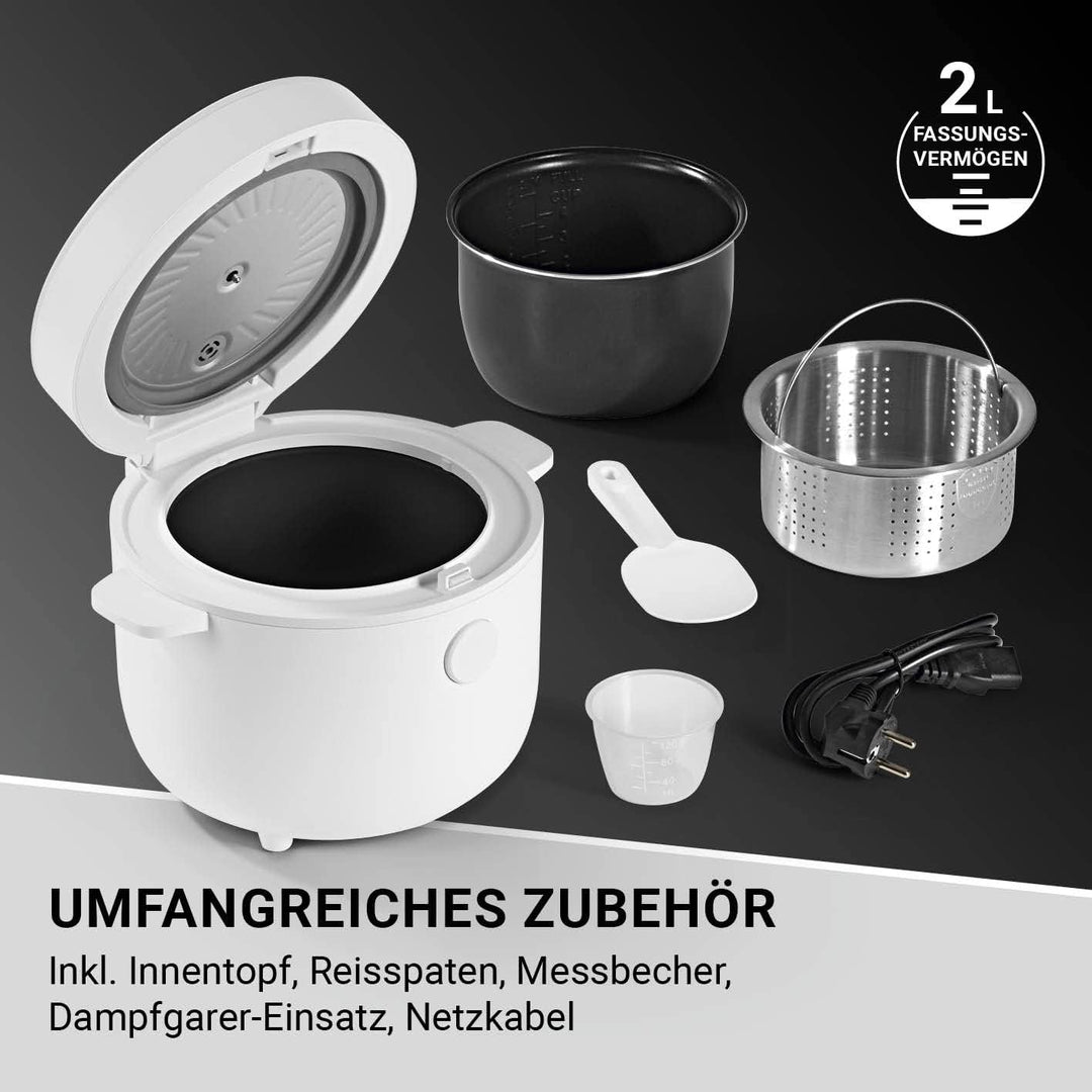 N8WERK Digitaler Reiskocher 2 Liter Fassungsvermögen | 5 Programme | Touch-Display | ohne Anhaften &