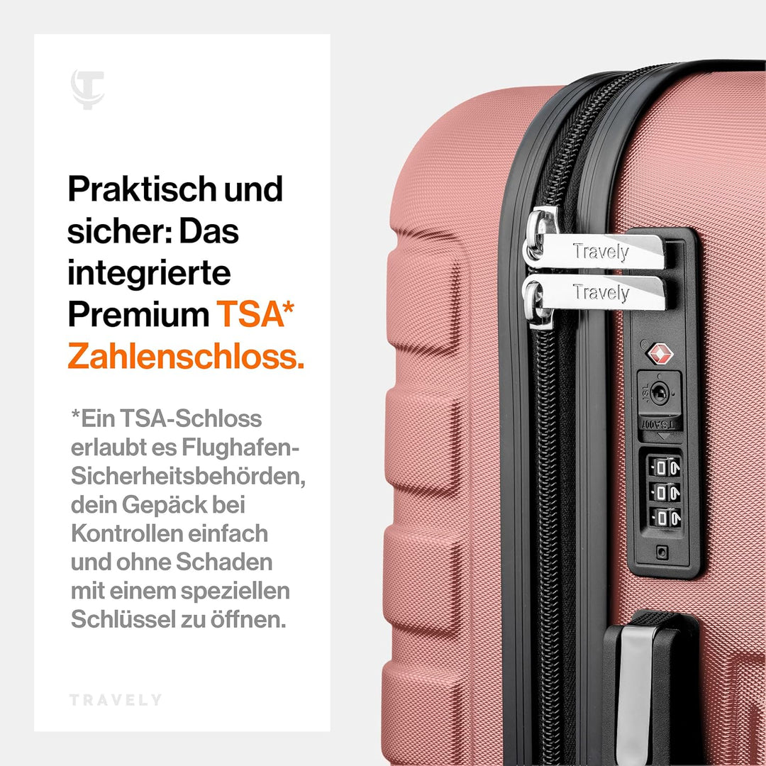 Travely Premium Handgepäck Koffer 55x40x20cm - passend für Ryanair, Lufthansa, Eurowings und co. I 3