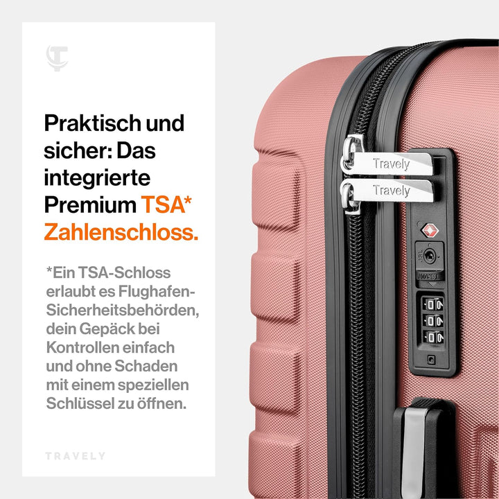 Travely Premium Handgepäck Koffer 55x40x20cm - passend für Ryanair, Lufthansa, Eurowings und co. I 3