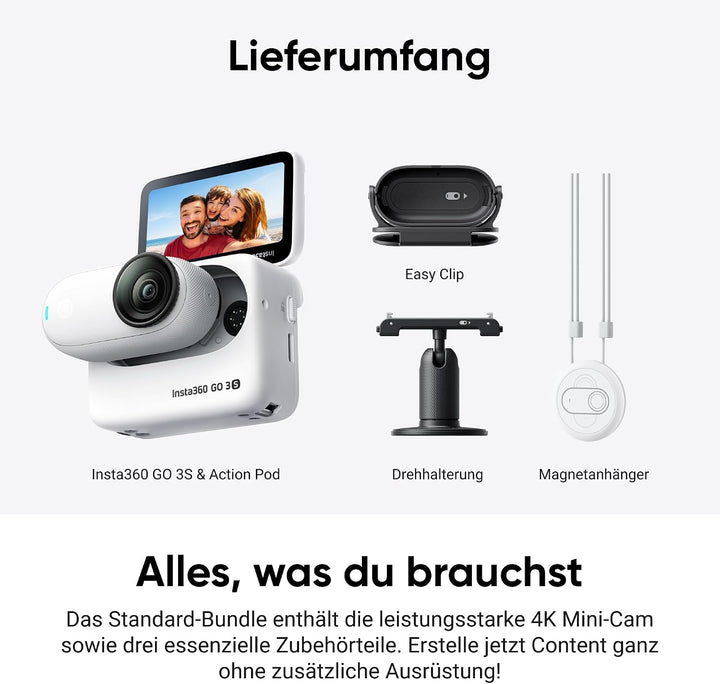 Insta360 GO 3S Fahrrad-MultiView-Bundle 128 GB Weiss - Tragbare 4K Mini-Kamera, Freihand-POVs, Übera