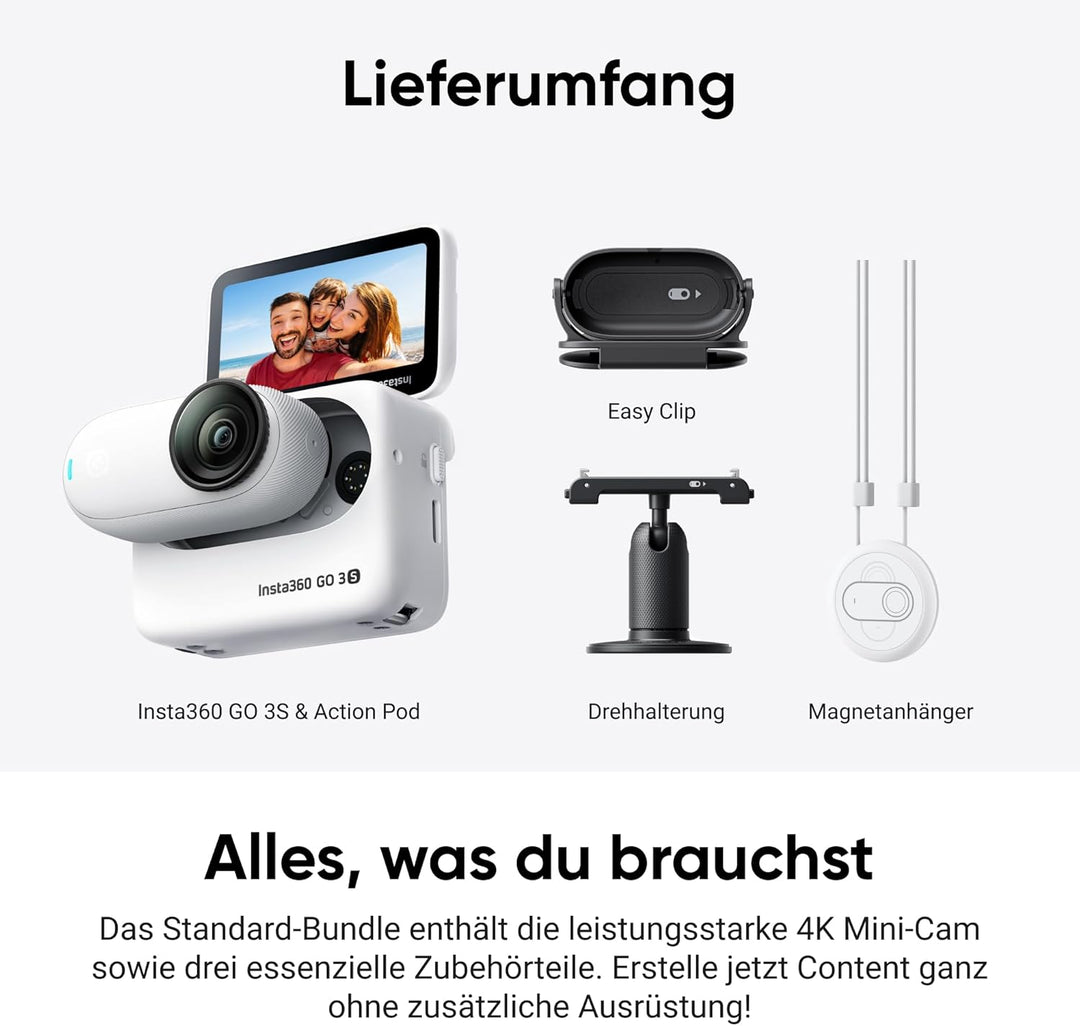 Insta360 GO 3S Fahrrad-MultiView-Bundle 128 GB Weiss - Tragbare 4K Mini-Kamera, Freihand-POVs, Übera