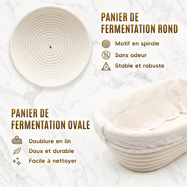 Banneton für Brot, Round Oval Brotkorb Set, (23cm Rund und 25cm Oval)