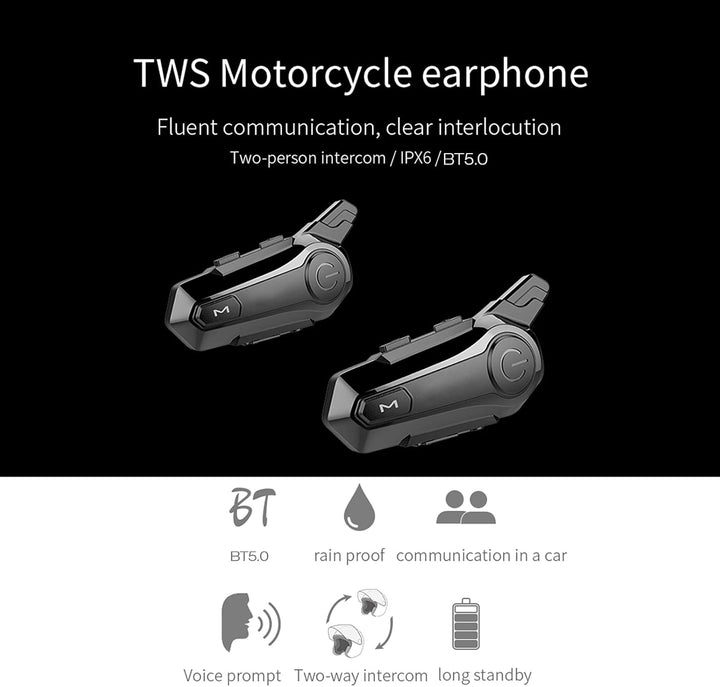ACAGALA Motorcycle BT Intercom with Helmet BT Headset Waterproof Universal Communication System for