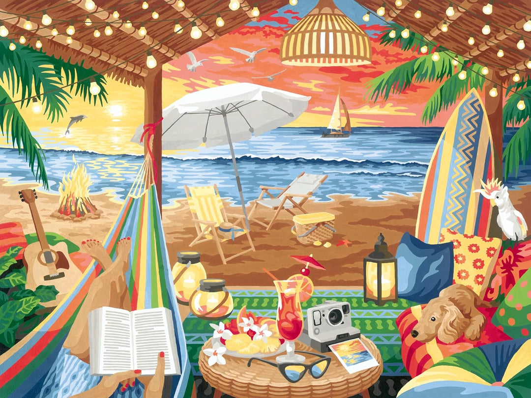 Ravensburger CreArt 20276 - Gemütliche Strandhütte - Malen nach Zahlen Erwachsene, DIY Malset mit Pi