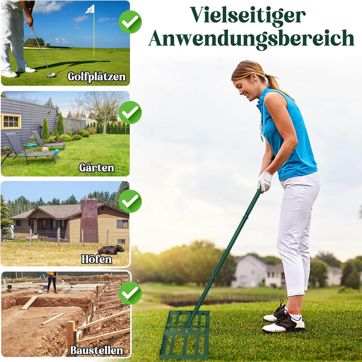 Lawn Leveling Rake Rakel 50x25 cm Grün, Verstellbarer Nivellierrechen 95,5–185 cm mit Edelstahl-Grif