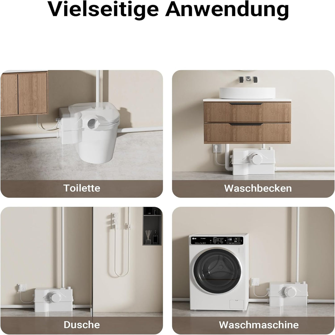 XPOtool 800W 4/2 WC Hebeanlage mit Zerkleinerer für Abwasser/Fäkalien, Schmutzwasserpumpe für WC