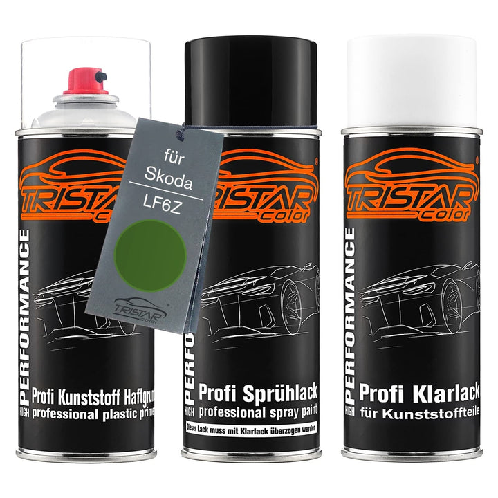 TRISTARcolor Autolack Spraydosen Set für Kunststoff Stossstange für Skoda LF6Z Rallye Grün Metallic/