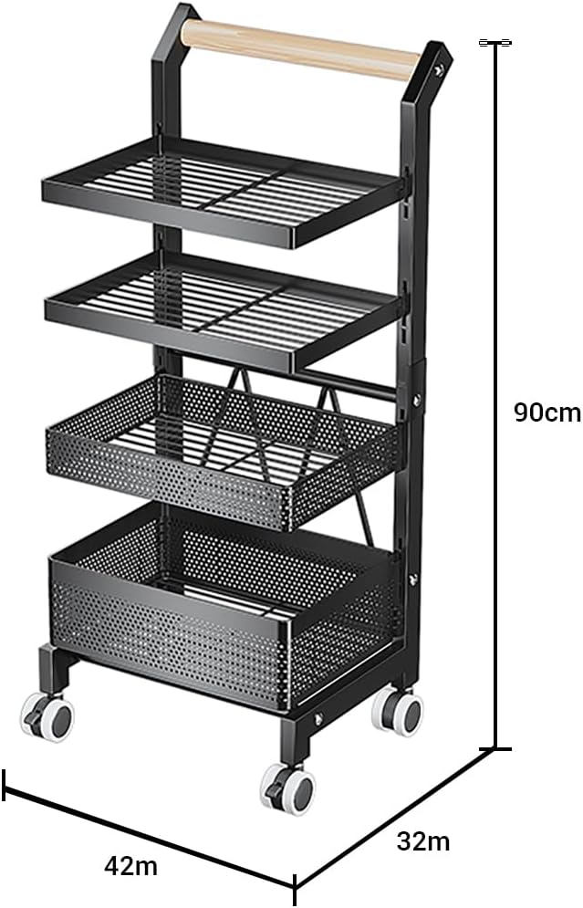 Heikoeco® Servierwagen Küchenwagen mit Rollen, Gemüseregal Metall, Obst Aufbewahrung, Rollwagen Allz