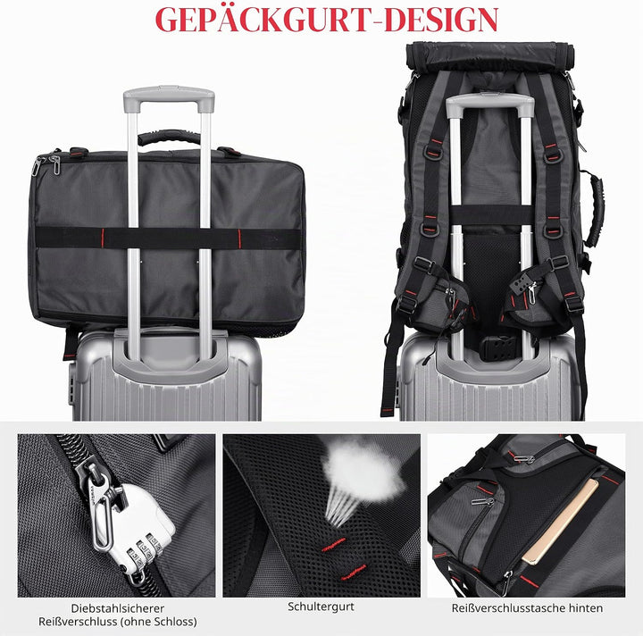 WITZMAN Reiserucksack Herren Gross Reisetasche Reiserucksack Handgepäck Flugzeug mit USB Ladeanschlu