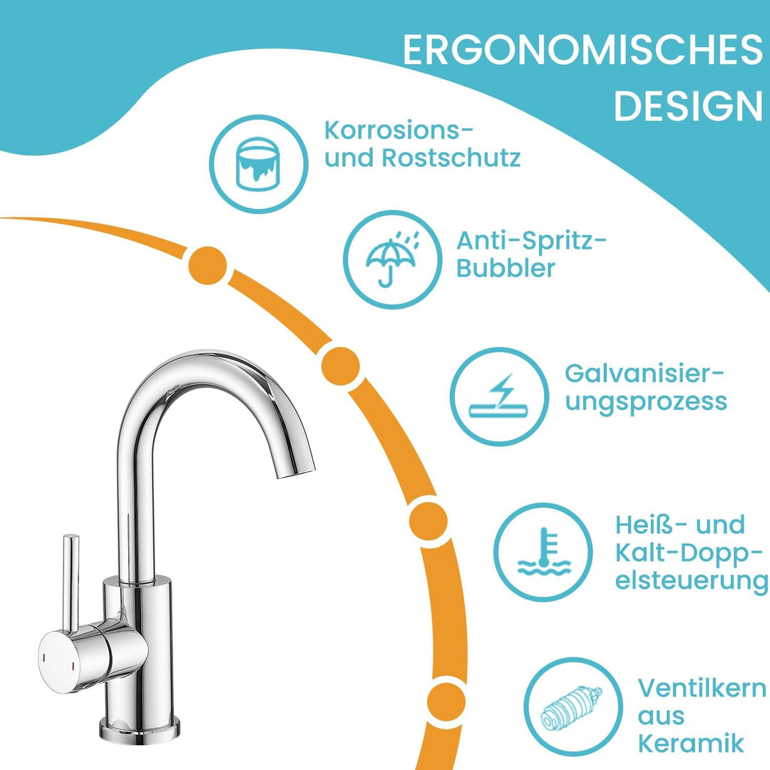 Wasserhahn Bad,Badarmatur/Küche Klein,360°drehbar,Einhebelmischer,Edelstahl Waschbeckenarmatur Chrom