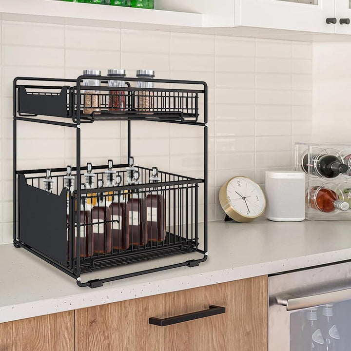 HUOLE 2 Tier Organizer mit Speicher Unter Waschbecken Schiebeschrank Korb herausziehen Snack Organiz