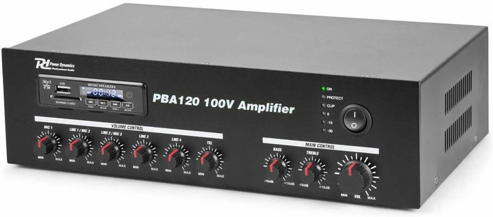 Power Dynamics PBA120 100 V Verstärker 120 W mit MP3-Player, Tuner und Bluetooth