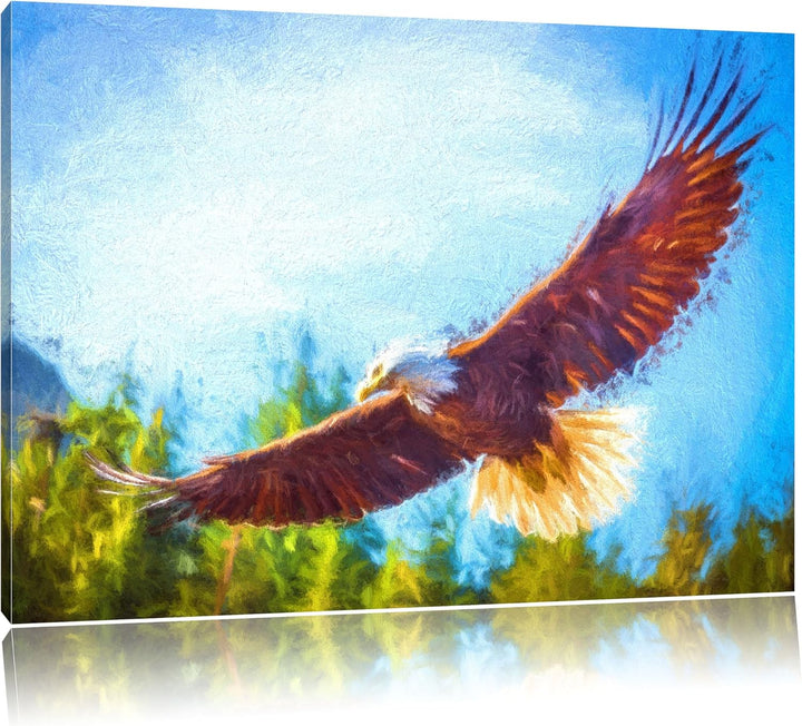 Adler Bunstift Effekt, Format: 100x70 auf Leinwand, XXL riesige Bilder fertig gerahmt mit Keilrahmen