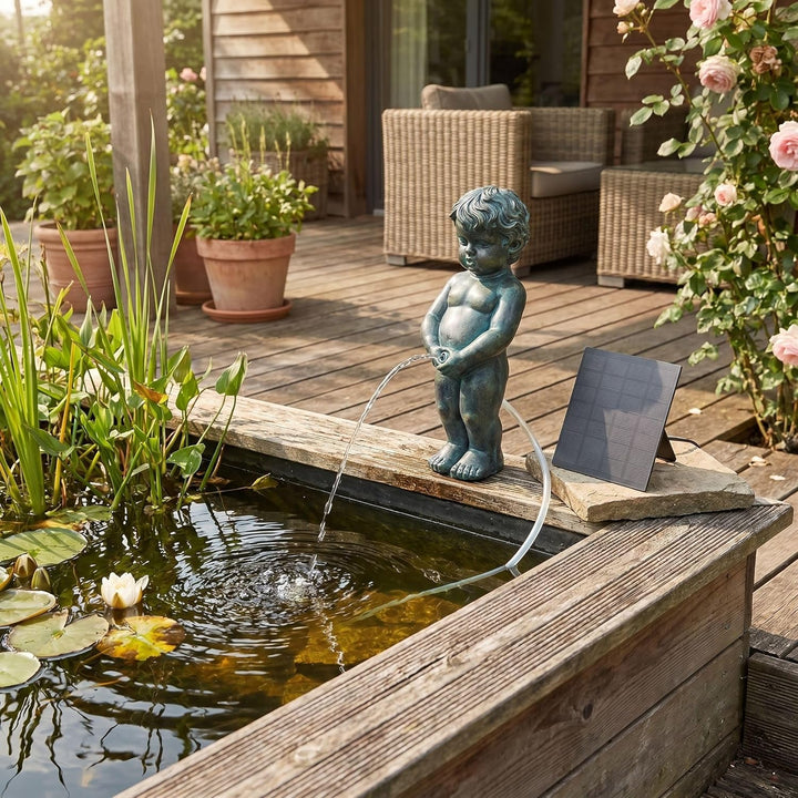 Arnusa Solar Wasserspeier – Teichfigur mit Solarpumpe & Wasserspiel – Gartendeko aus Polyresin in Ku