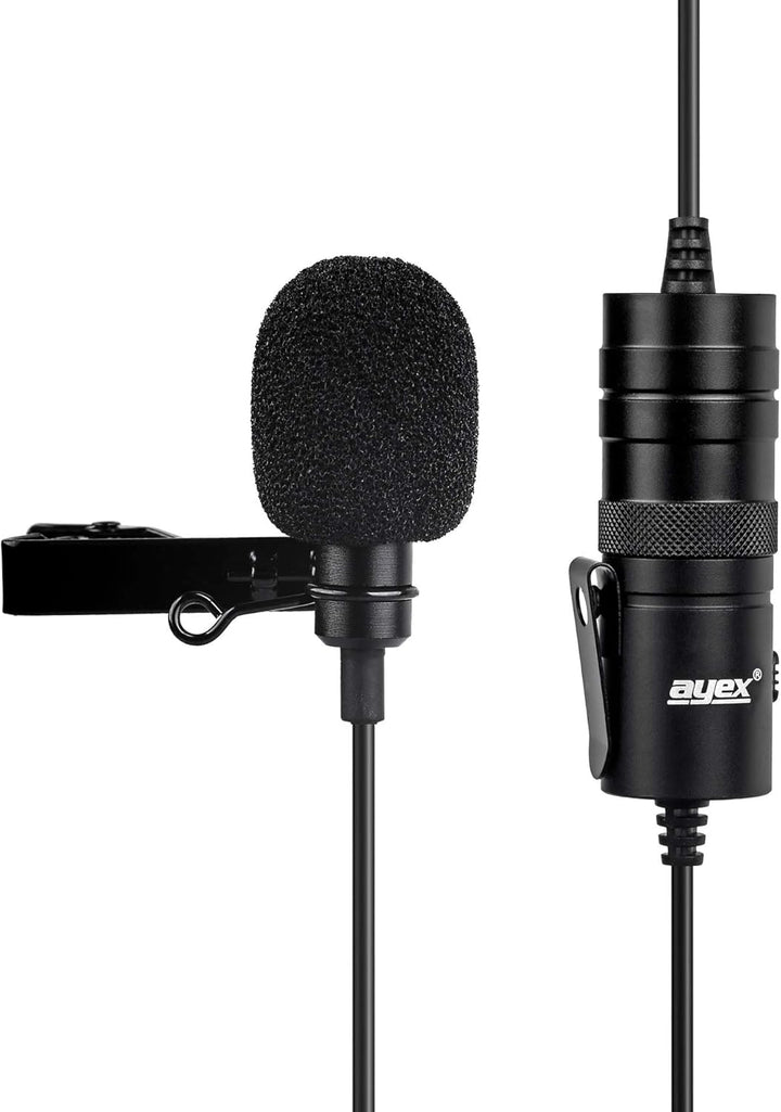 ayex Profi Lavalier-Mikrofon mit Windschutz & Klemme Universal einsetzbar für Interviews Livestreams
