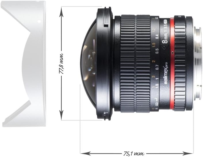 Walimex Pro 8 mm f1:3,5 Festbrennweite manueller Fokus Ultraweitwinkelobjektiv (geeignet für Canon E