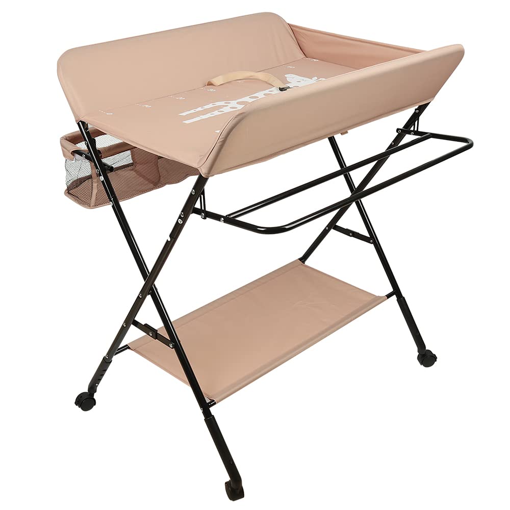 Baby Wickelkombi,klappbare Wickelkommode, mobiler Wickeltisch mit Wickelauflage, Giraffen-Muster, Ge