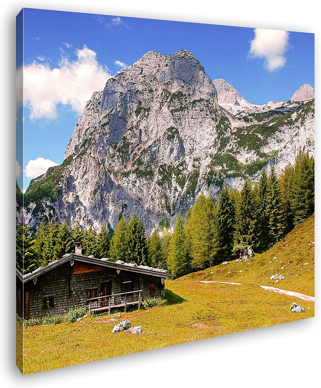 verlassene Hütte in den Bergen Format: 70x70 als Leinwandbild, Motiv fertig gerahmt auf Echtholzrahm