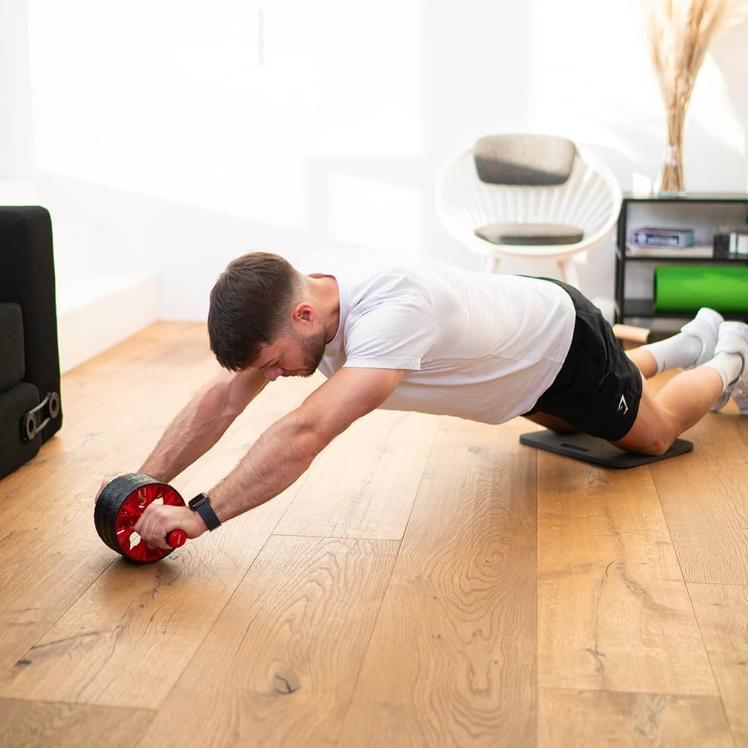 NEOLYMP Bauchtrainer für Zuhause mit Knieauflagen Matte und Bauchroller Videoübungen - Bauchmuskeltr