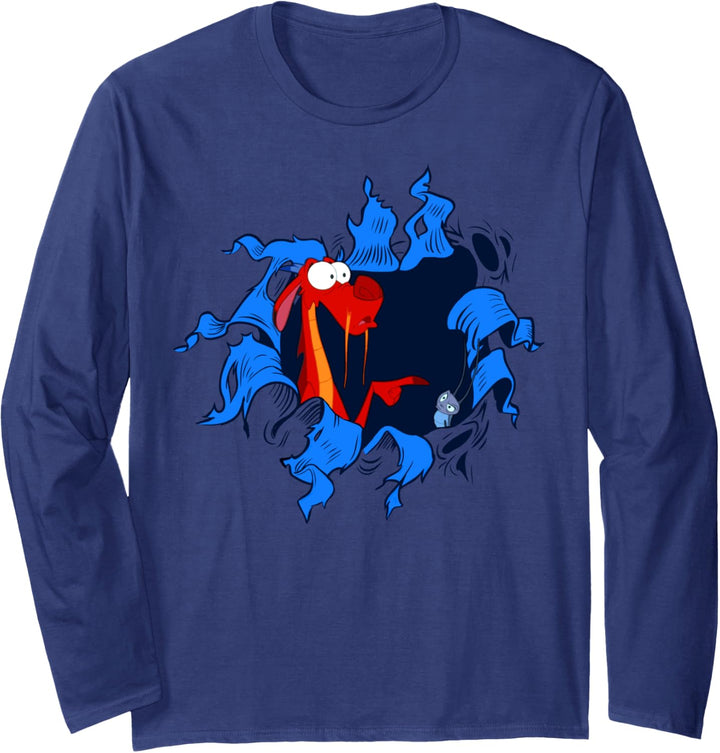 Disney Mulan Mushu And Cri-Kee Ripped Hole Portrait Langarmshirt