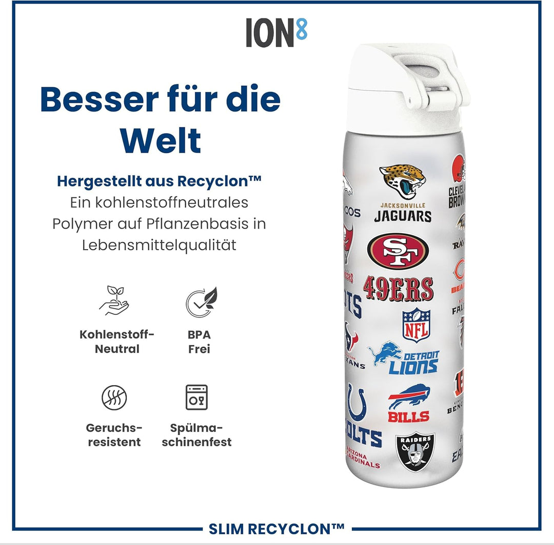ion8 NFL Edelstahl-Trinkflasche, Auslaufsicher, Einhandöffnung, Sichere Verriegelung, Spülmaschinenf