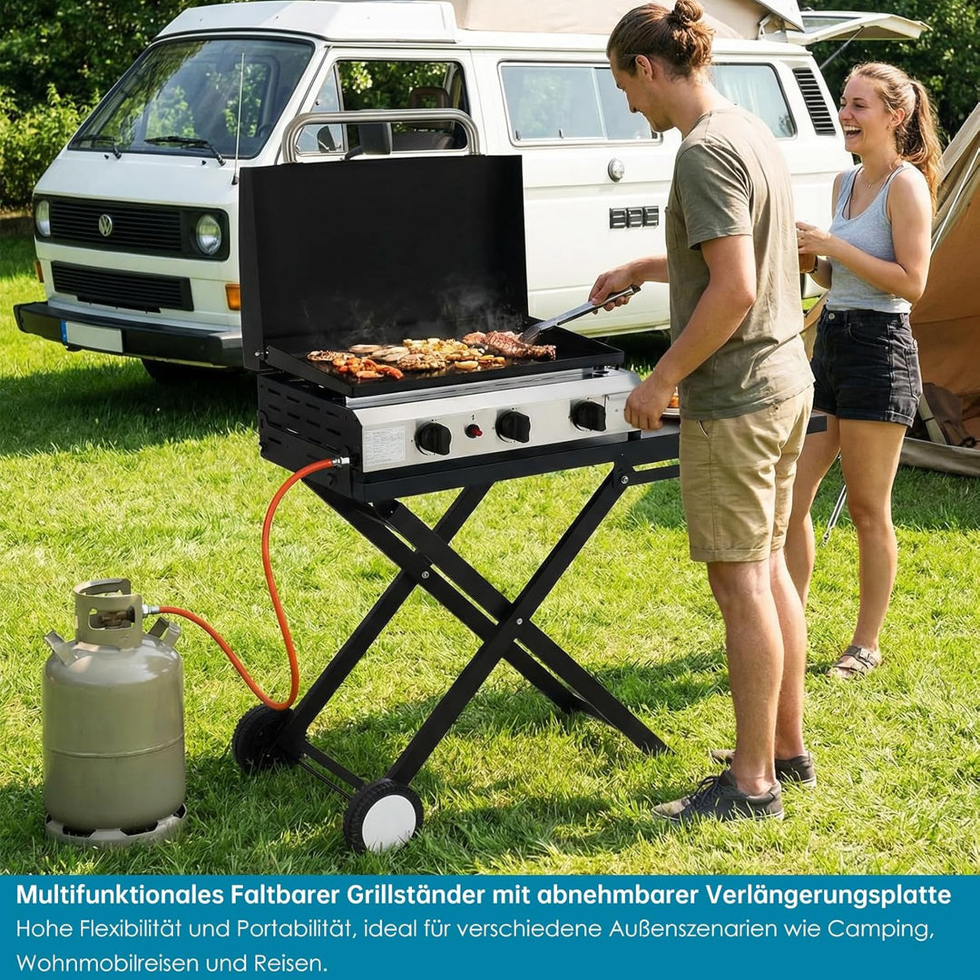 LIFERUN Klappbarer Grillwagen mit Grosser Arbeitsfläche(102x39 cm) & 2 Räder,Tragbarer Grilltisch mi