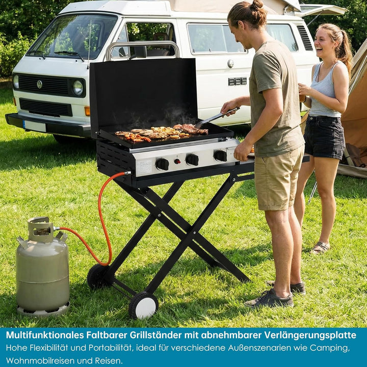 LIFERUN Klappbarer Grillwagen mit Grosser Arbeitsfläche(102x39 cm) & 2 Räder,Tragbarer Grilltisch mi