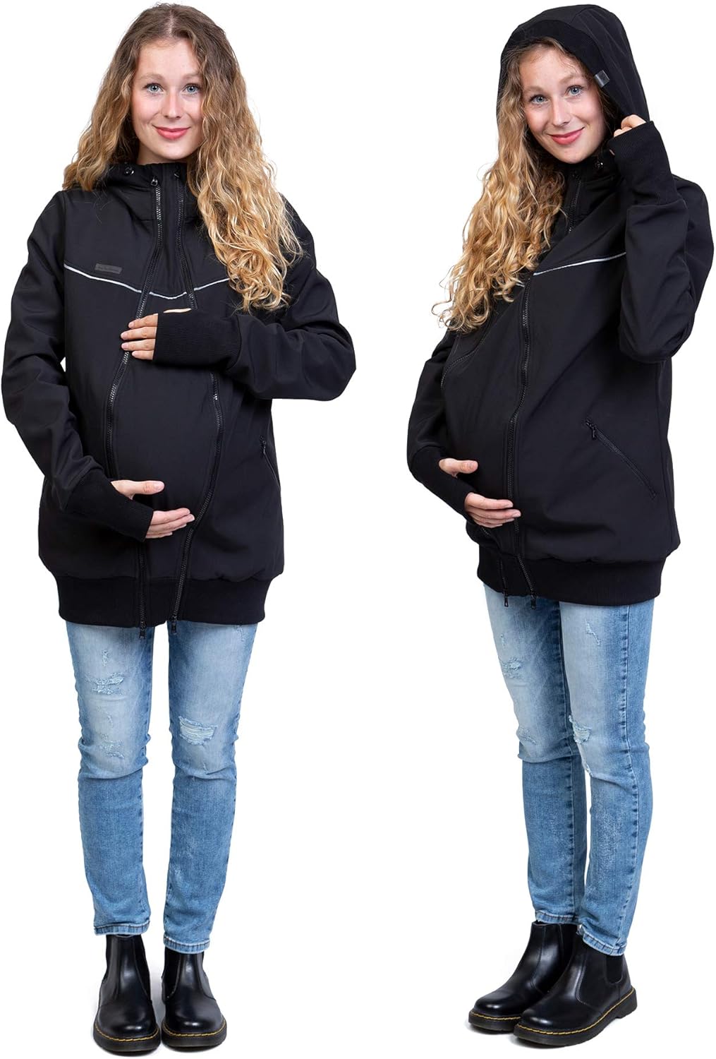 Viva la Mama 3in1 Softshell Tragejacke Baby Umstandsjacke Allwetter I JACKY, S schwarz/Punkte