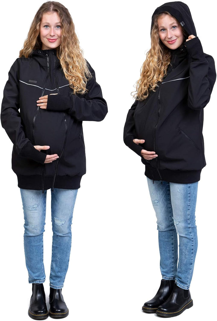 Viva la Mama 3in1 Softshell Tragejacke Baby Umstandsjacke Allwetter I JACKY, S schwarz/Punkte