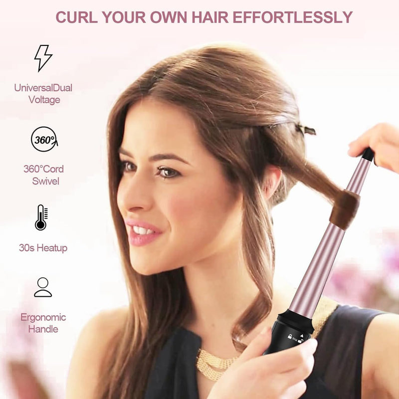 Lockenstab Set 3 in 1, DSGKUU Lockenstäbe mit Thermal Brush und Keramik Lockeneisen, Lockeneisen mit
