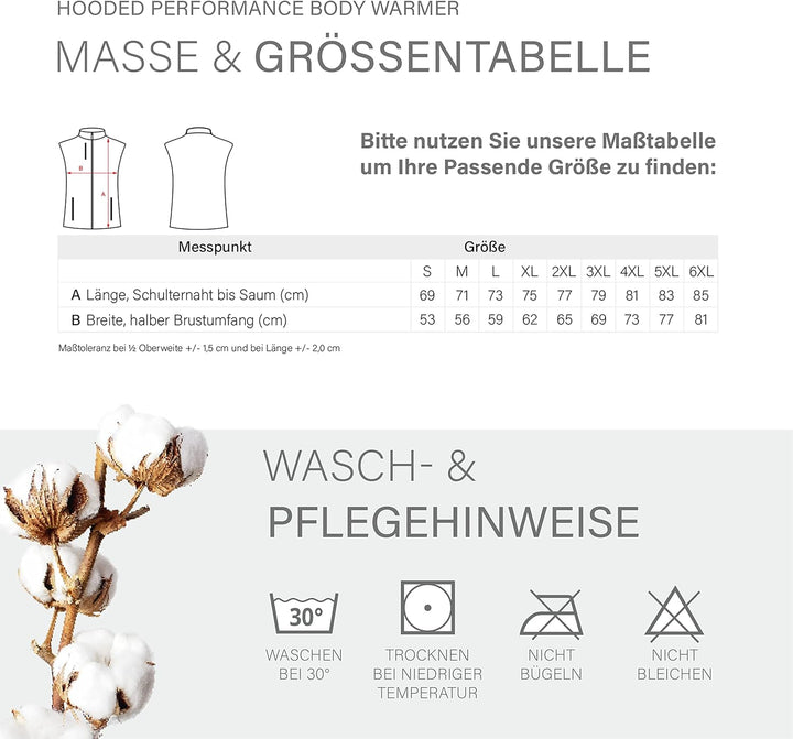 HRM Herren Hooded Performance Body Warmer I Fair Trade Outdoor Weste, 100 g/m² I Aus 100% leichtem &