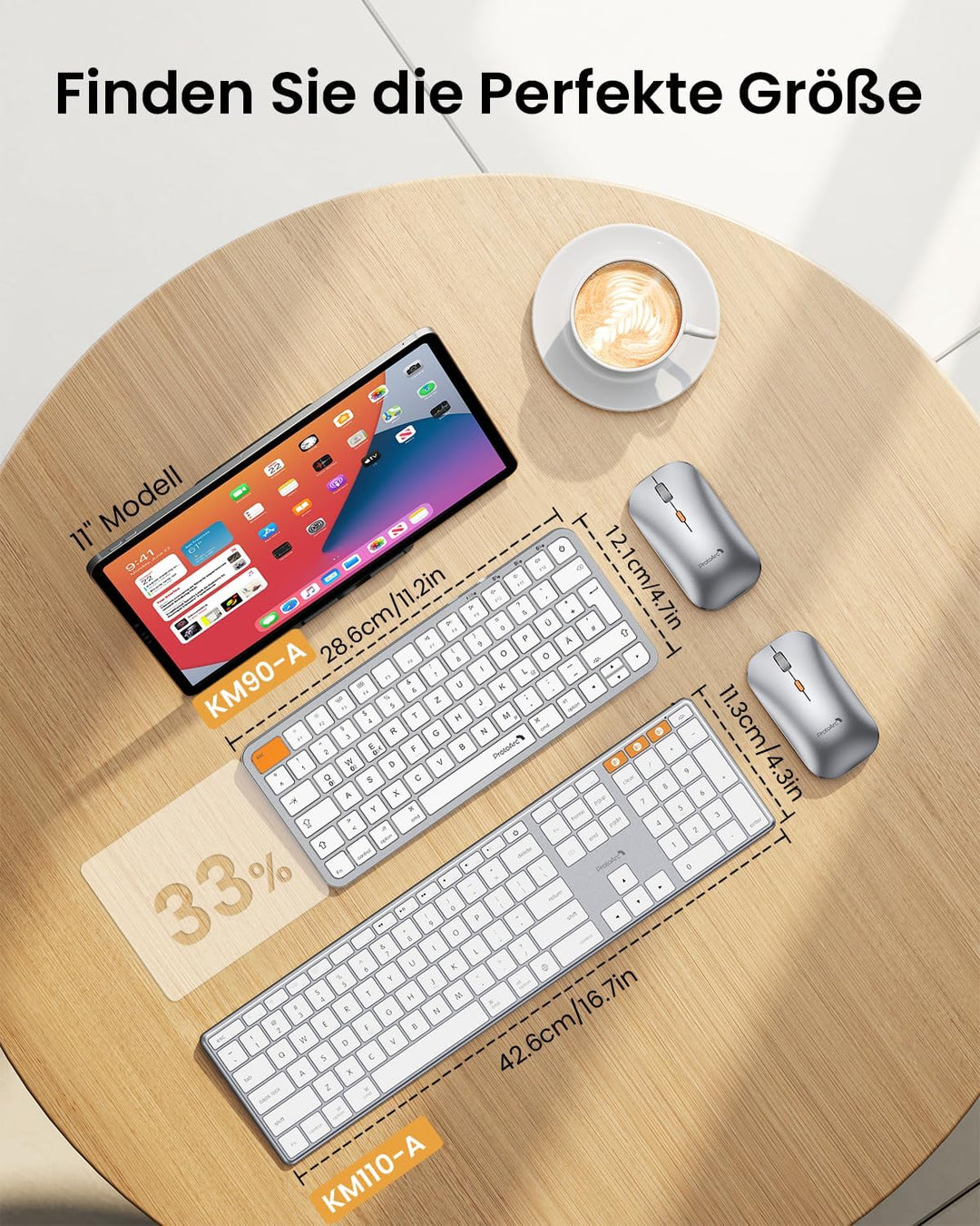 ProtoArc Beleuchtete Kompakte Bluetooth-Tastatur und Maus für Mac, KM90-A Mehrgeräte Kabellose QWERT