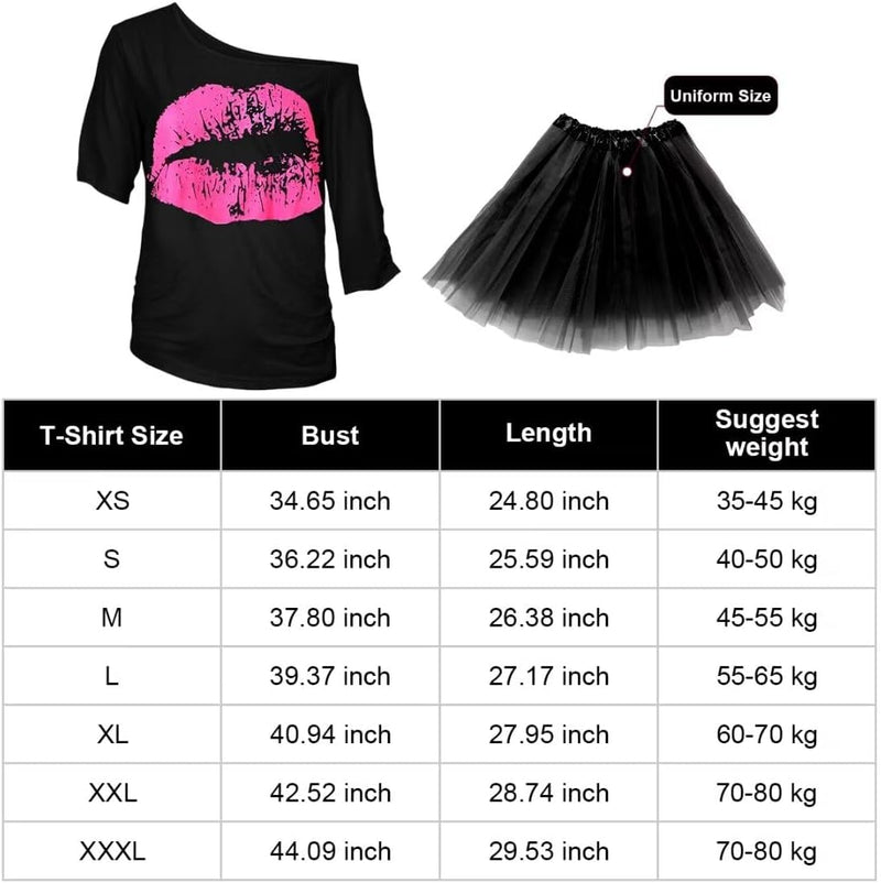 WILDPARTY 80er Jahre Outfit Damen Set, T-Shirt, Tutu, Gürteltasche, Stirnband, Ohrring, Halskette, N