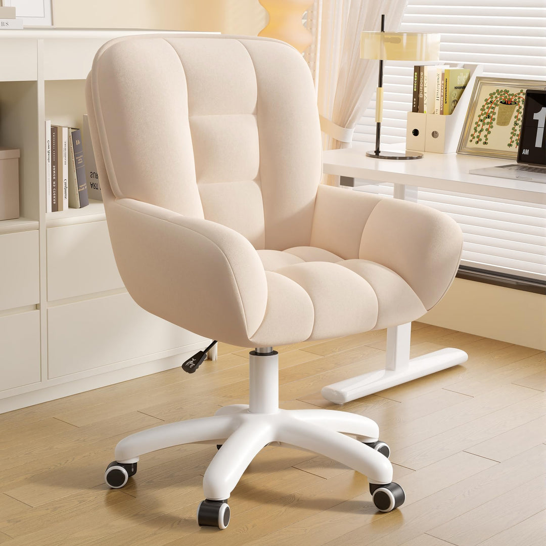 Homeoffice & Schminkstuhl 2-in-1 Ergonomischer Samt Drehstuhl 360°, Höhenverstellbar für Arbeitszimm