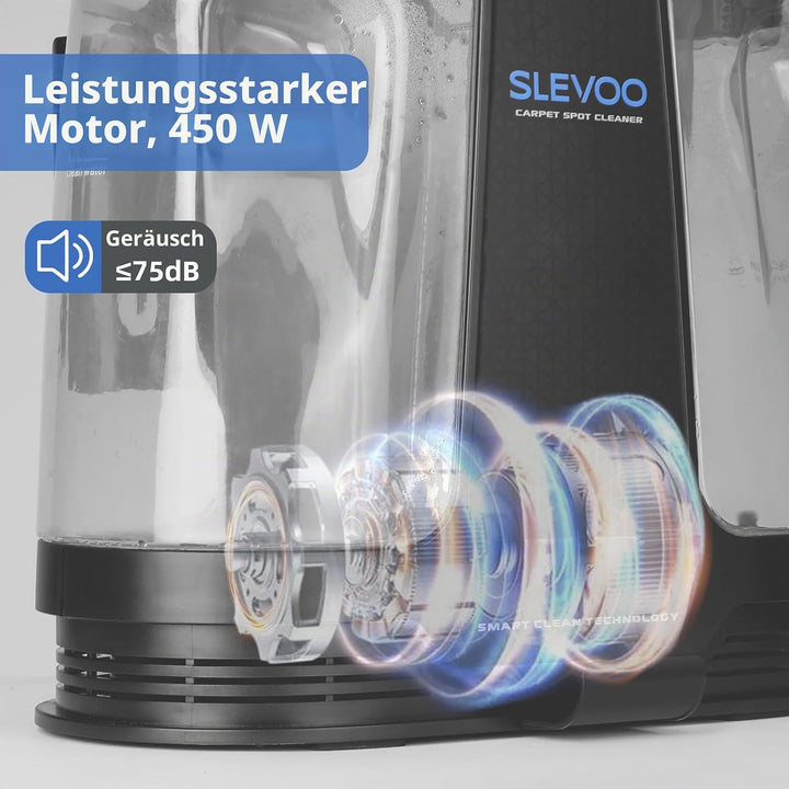 Slevoo 450W Polsterreiniger Gerät, Inklusive Reinigungslösung, Tragbarer Teppich- und Polsterreinige