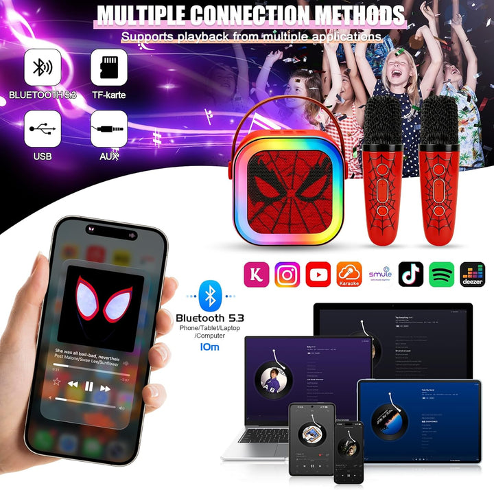 Karaoke Maschine mit 2 Drahtlosen Mikrofonen für Kinder &amp; Party | Bluetooth Mikrofon, Musikbox mit M