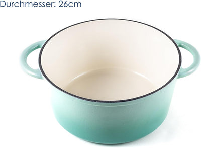 Hanseküche Gusseisen Topf emailliert 26 cm 4,7 l – Hochwertiger Topf zum Brot backen, Bräter mit Dec